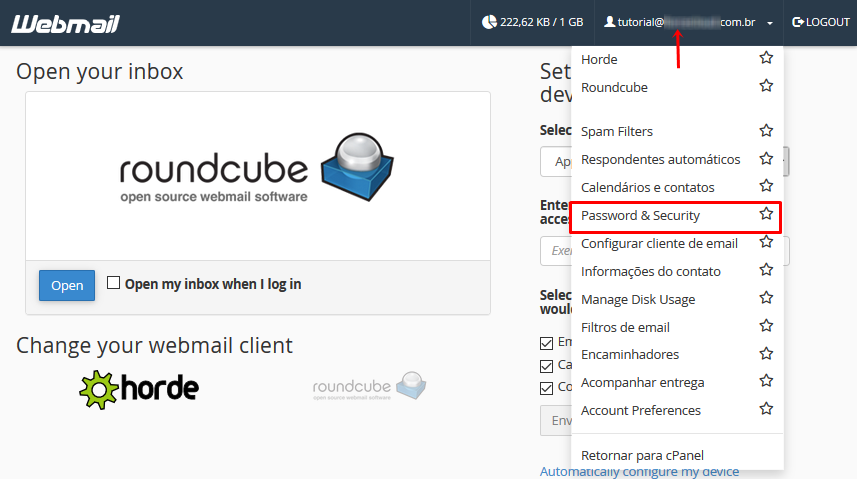 Como alterar a senha de seu e-mail no Webmail Roundcube